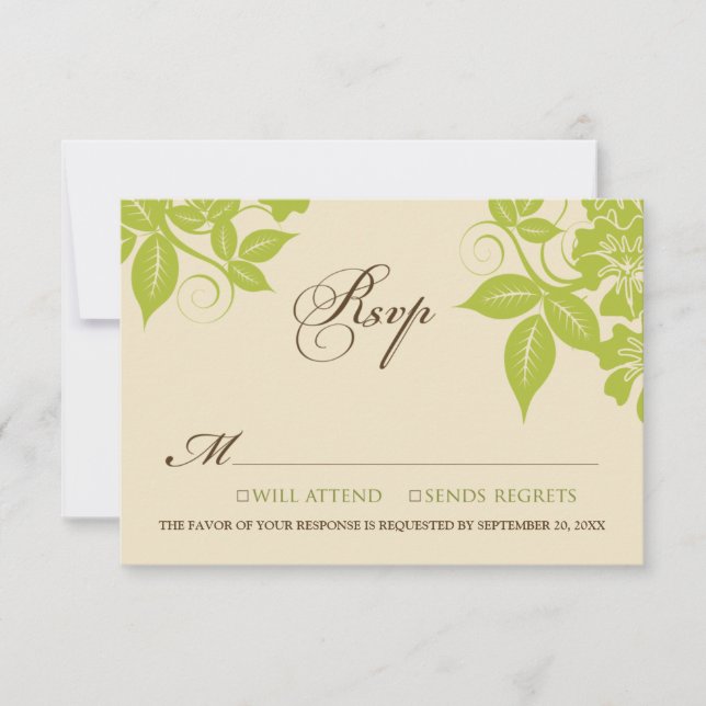 Tarjeta RSVP floral moderna de lima/chocolate (Anverso)