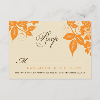 Tarjeta RSVP floral moderna de naranja/chocolate