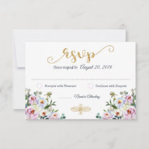 Tarjeta RSVP floral moderna de oro de la Marina de