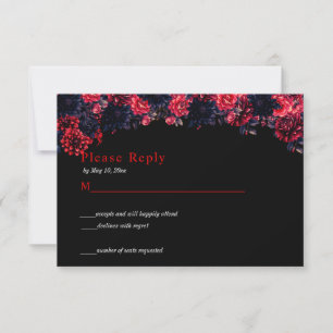 Tarjeta RSVP floral negra y gótica negra y roja