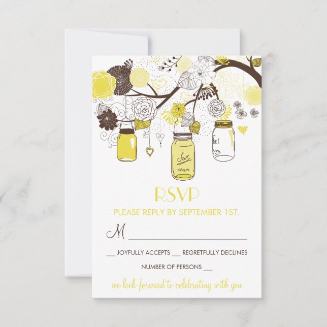 Tarjeta RSVP floral para Bodas de verano mason jar (Anverso)