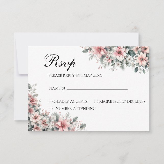Tarjeta RSVP floral Pink Poinsettia (Anverso)