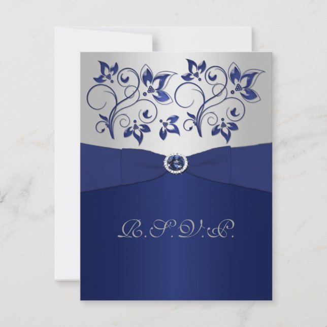 Tarjeta RSVP floral PRINCIPAL RIBBON Navy (Anverso)