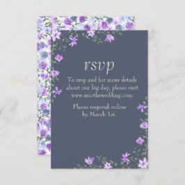 Tarjeta RSVP Floral Purple & Grey Wedding
