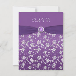 Tarjeta RSVP floral púrpura y plata