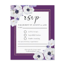 Tarjeta RSVP floral real púrpura de presupuesto