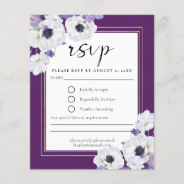 Tarjeta RSVP floral real púrpura de presupuesto