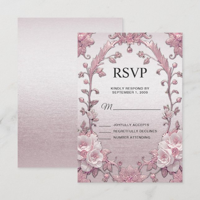 Tarjeta RSVP floral rosa única (Anverso / Reverso)