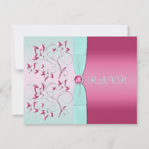 Tarjeta RSVP floral rosa y Aqua