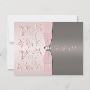 Tarjeta RSVP floral rosa y gris