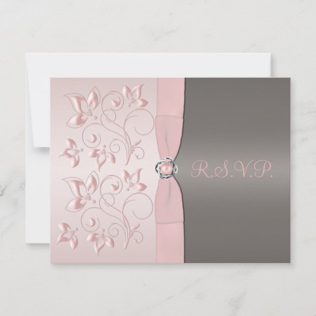Tarjeta RSVP floral rosa y gris (Anverso)