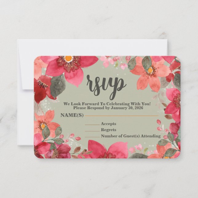 Tarjeta RSVP Floral Rosa Y Rosa Elegante (Anverso)
