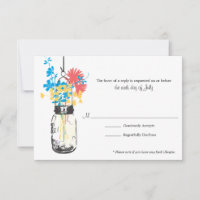 Tarjeta RSVP Flores salvajes azules y Mason Jar