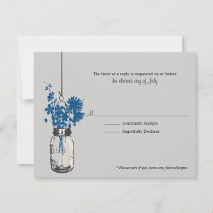 Tarjeta RSVP Flores salvajes azules y Mason Jar