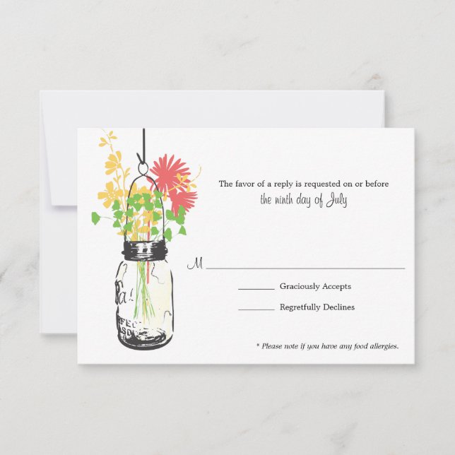 Tarjeta RSVP Flores salvajes y Mason Jar (Anverso)