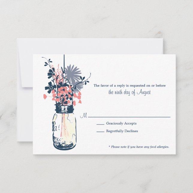 Tarjeta RSVP Flores salvajes y Mason Jar (Anverso)
