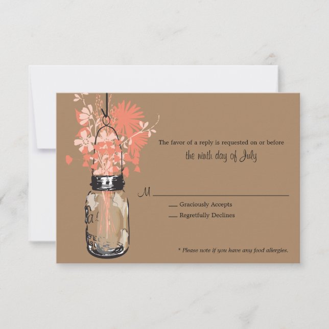 Tarjeta RSVP Flores salvajes y Mason Jar (Anverso)