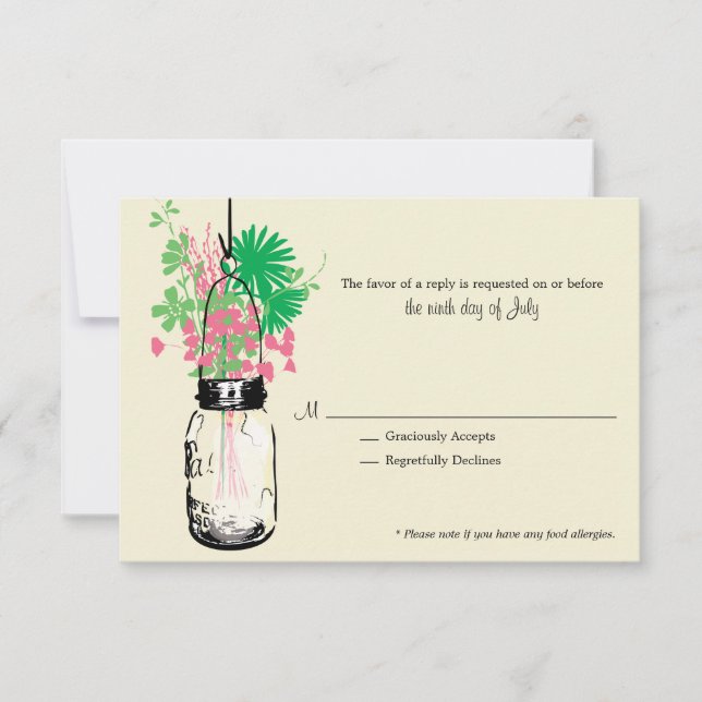 Tarjeta RSVP Flores salvajes y Mason Jar (Anverso)