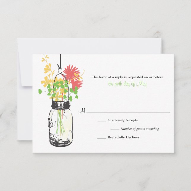 Tarjeta RSVP Flores salvajes y Mason Jar (Anverso)