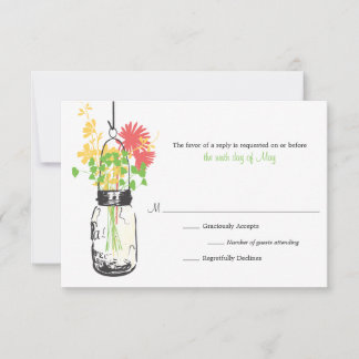 Tarjeta RSVP Flores salvajes y Mason Jar