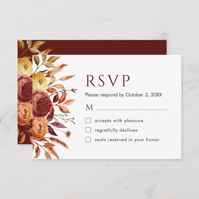 Tarjeta RSVP Foliage Foliage Foliage Floral Fall (Anverso / Reverso)