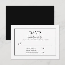 Tarjeta RSVP formal de boda blanca y negra