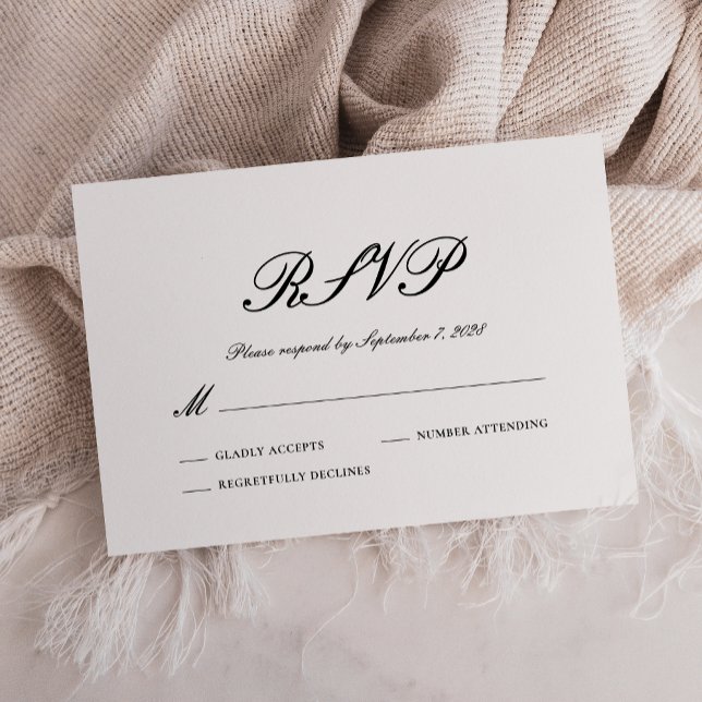 Tarjeta RSVP formal de boda blanca y negra (Subido por el creador)