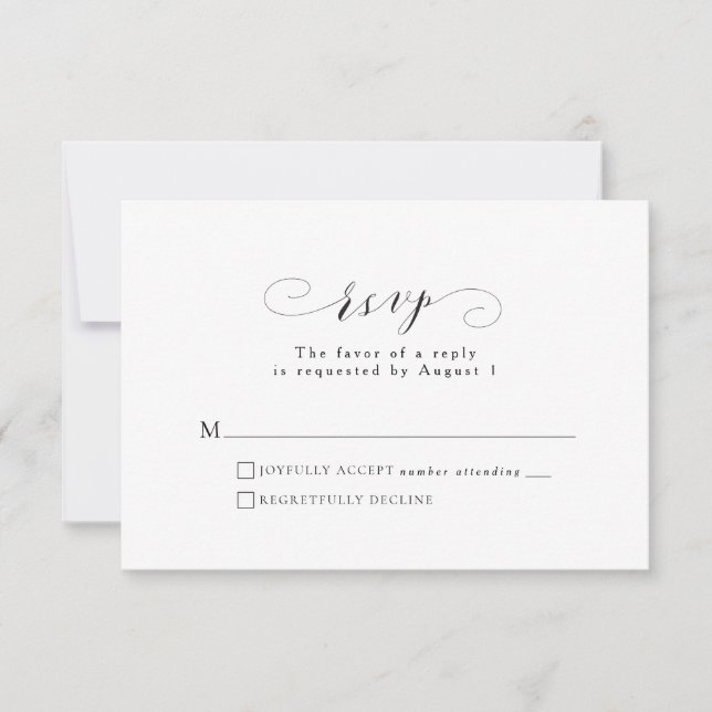 Tarjeta RSVP formal en blanco y negro (Anverso)