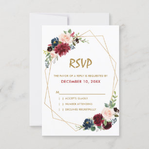 Tarjeta RSVP Geométrica Floral de la Marina Roja d