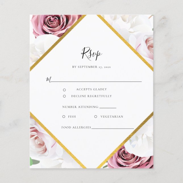 Tarjeta RSVP Geométrica Floral Presupuestaria Rosa (Anverso)