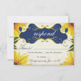 Tarjeta RSVP girasol - Azul amarillo y marino