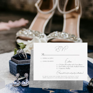 Tarjeta RSVP Glam White & Silver Wedding