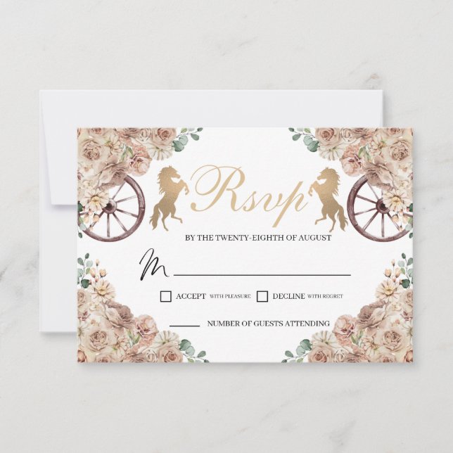 Tarjeta RSVP Gold Champagne Western Quinceanera (Anverso)