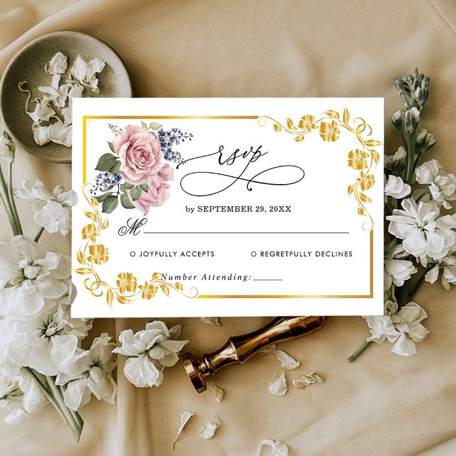 Tarjeta RSVP Gold Elegant Wedding (Subido por el creador)
