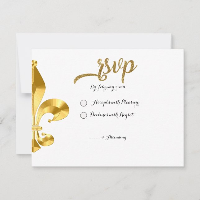 Tarjeta RSVP Gold Fleur de Lis (Anverso)