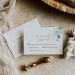 Tarjeta RSVP Gold Green Eucalyptus Wedding