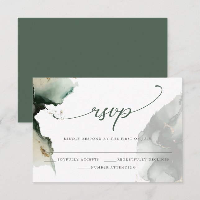 Tarjeta RSVP Gold y Sage Green Watercolor (Anverso / Reverso)