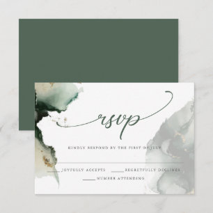 Tarjeta RSVP Gold y Sage Green Watercolor