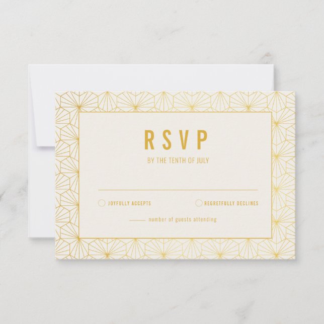 Tarjeta RSVP Gold y White Geometric Art Deco (Anverso)