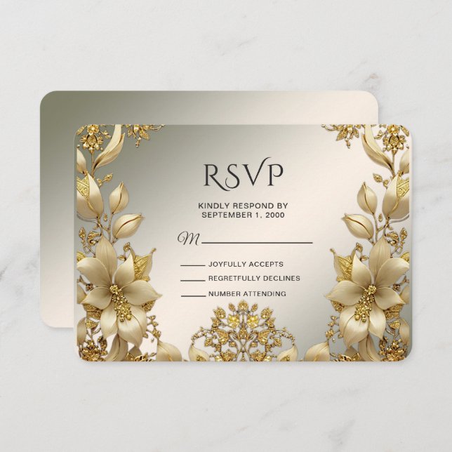 Tarjeta RSVP Golden Floral (Anverso / Reverso)