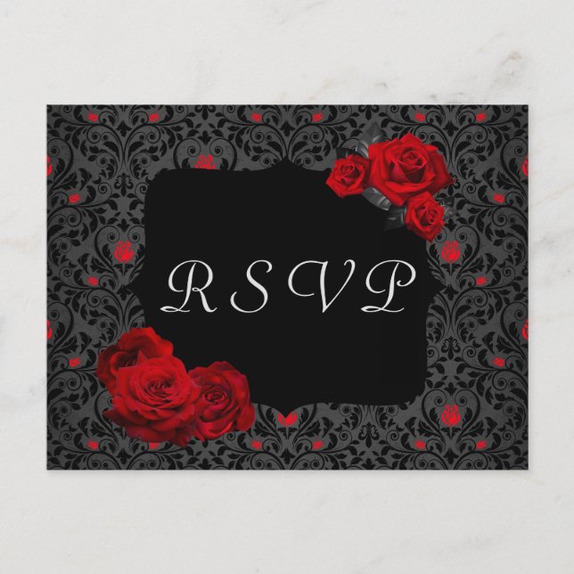 Tarjeta RSVP gótica de color rojo y negro Rosa (Anverso)