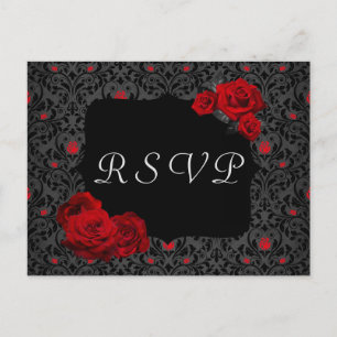 Tarjeta RSVP gótica de color rojo y negro Rosa