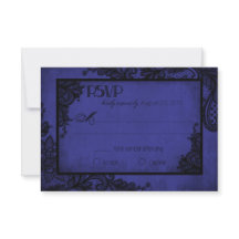 Tarjeta RSVP gótica Royal Blue and Black Lace
