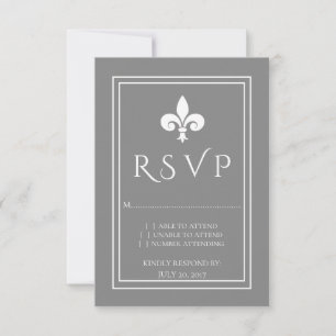 Tarjeta RSVP Gray Fleur de Lis Wedding