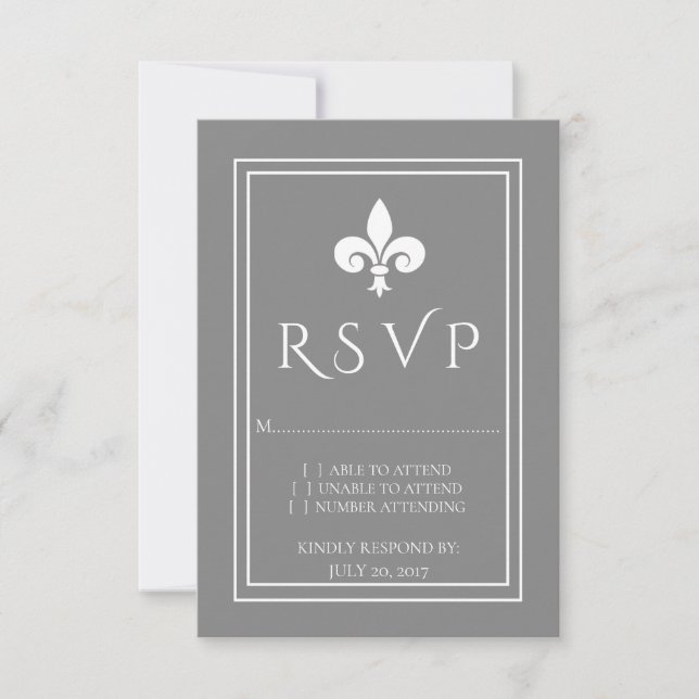 Tarjeta RSVP Gray Fleur de Lis Wedding (Anverso)