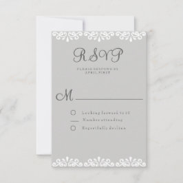 Tarjeta RSVP Gris y Blanca de encaje elegante y ro
