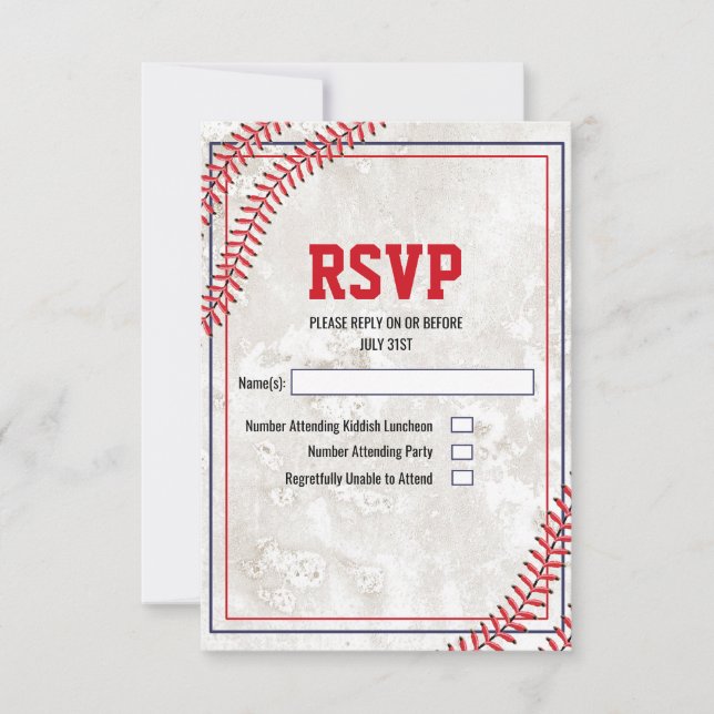 Tarjeta RSVP Grunge Vintage de Béisbol (Anverso)