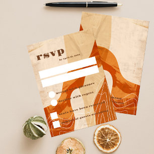 Tarjeta rsvp inspirada en retro, diseño naranja qu