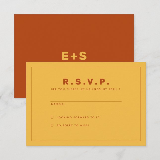 Tarjeta RSVP inspirada por el naranja y el amarill (Anverso / Reverso)