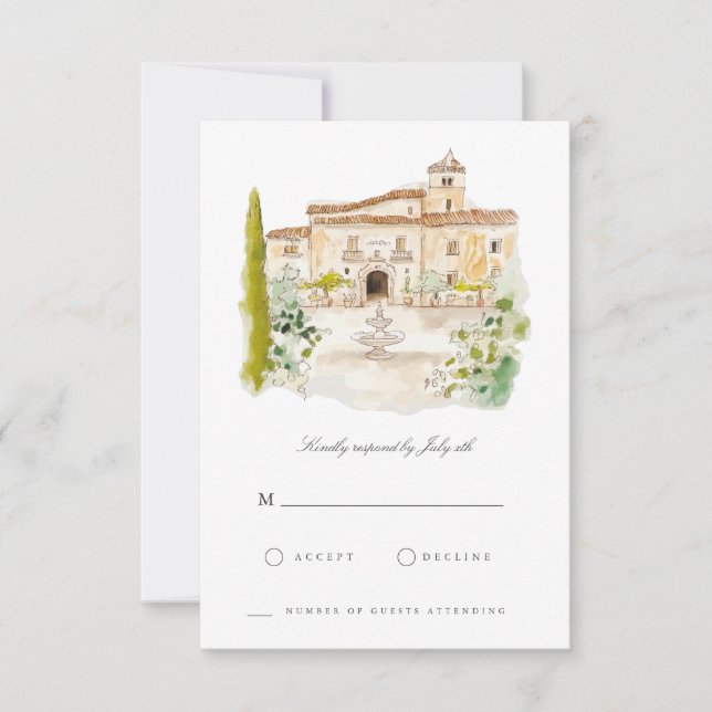 Tarjeta RSVP italiana de acuarela toscana (Anverso)